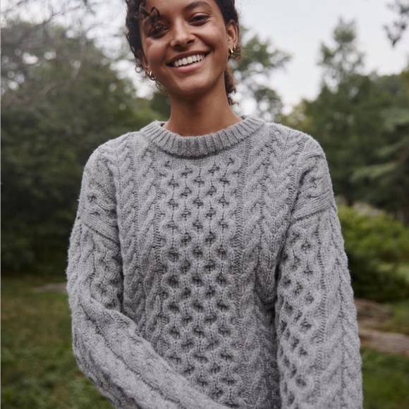 Hill House Kennedy Heather Grey Fisherman Cotton Knit Crewneck Sweater - Picture 1 of 12
